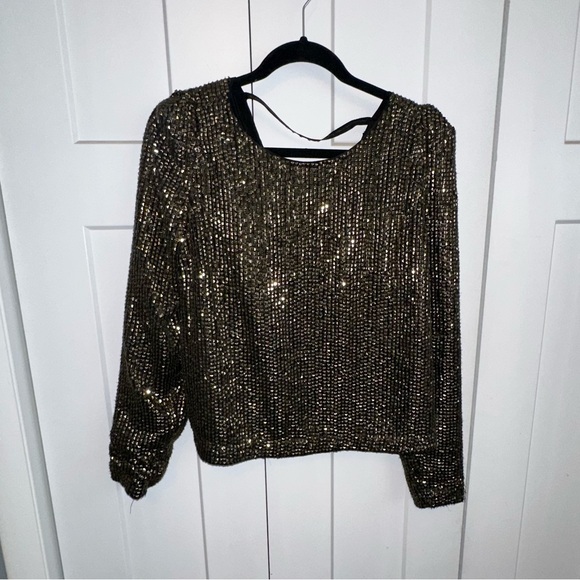 Joie Tops - Women's Joie Gold Studded Top with Round Neck and V-neck Back - L